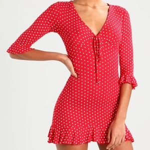 Missguided red polka dot print frill tea dress